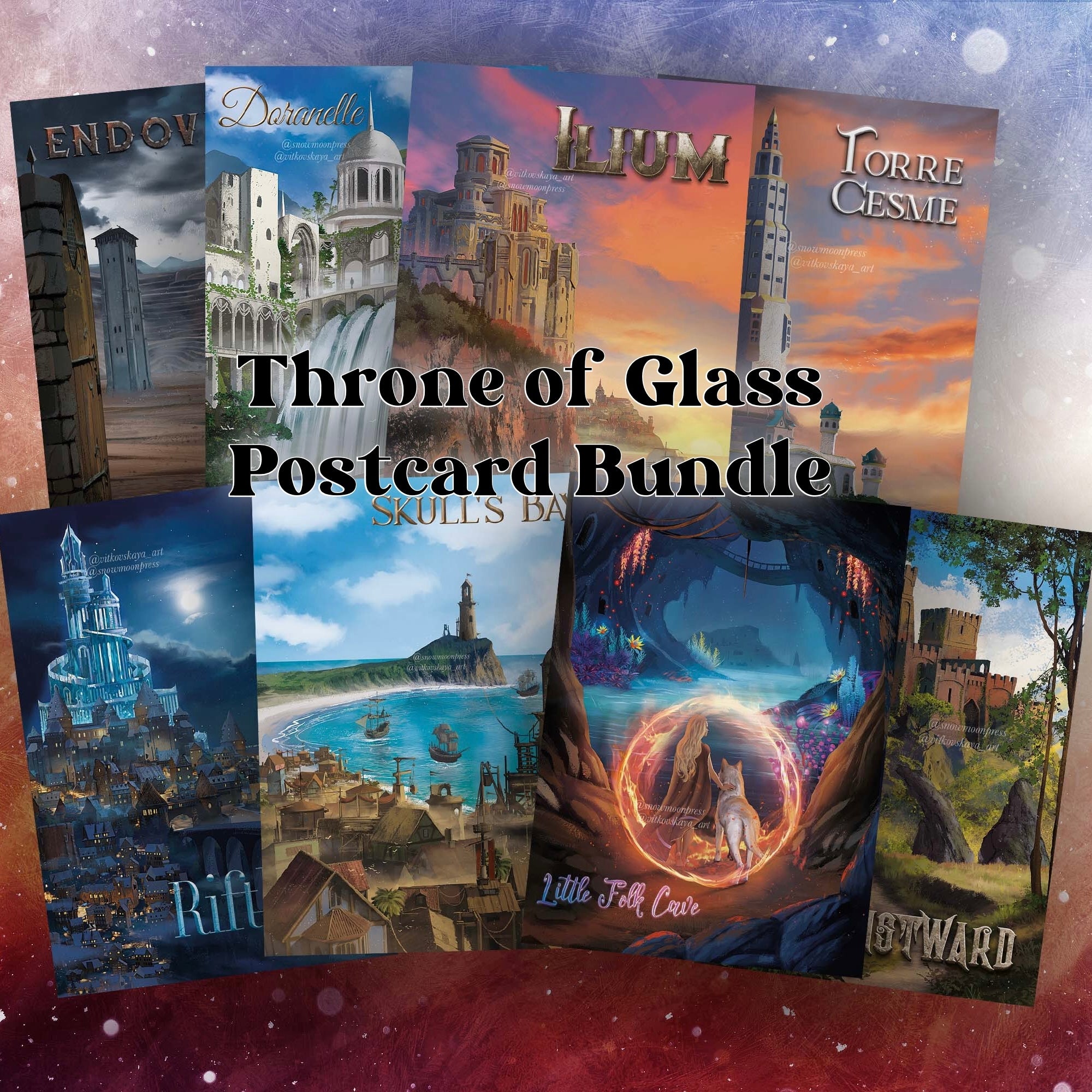 Postcard Bundle - 1-8 Rifthold, Skull’s Bay, Little Folk Cave, Doranelle, Endovier, Ilium